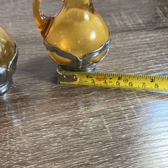 Salt & Pepper Shakers VTG Amber Glass & Chrome Metal Farber Bros Set - Picture 13 of 14
